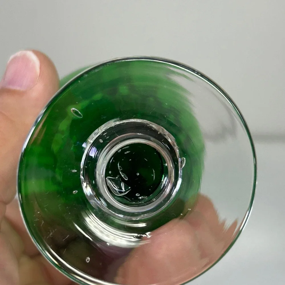 Vintage Emerald Green Art Glass Bud Vase Clear Stem Foot 8.5
